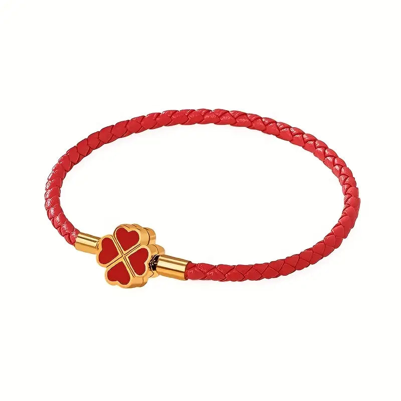 Lucky Red String Bracelet – Four-Leaf Clover