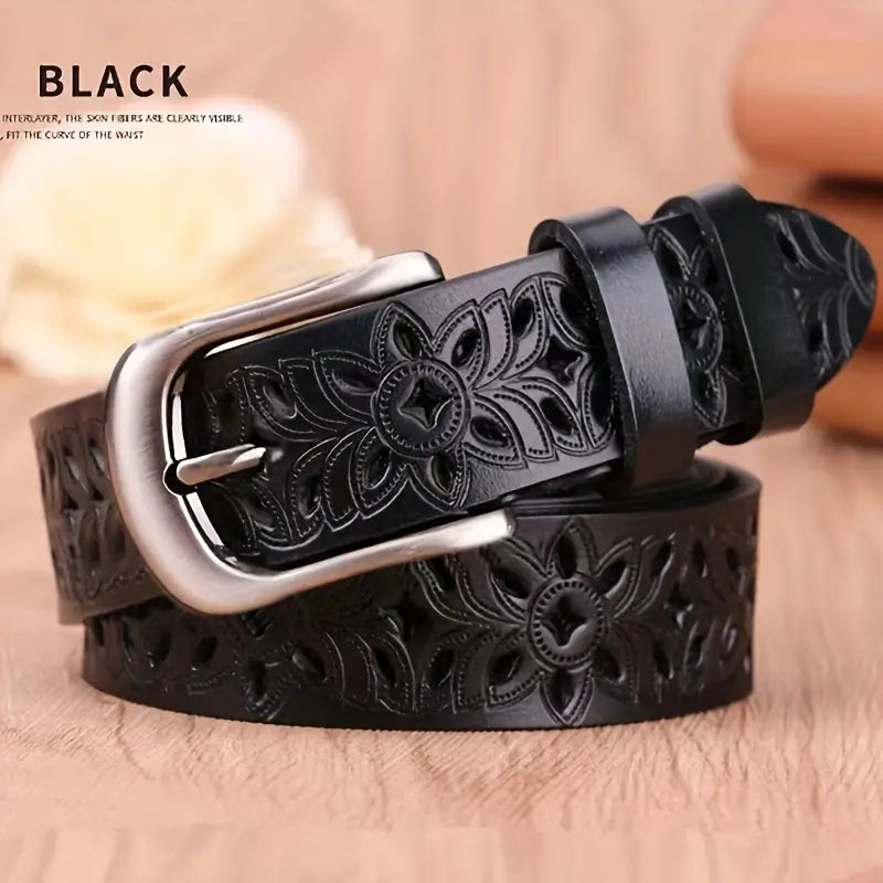 Vintage Hollow-Out Women’s Belt – Cowhide Pattern