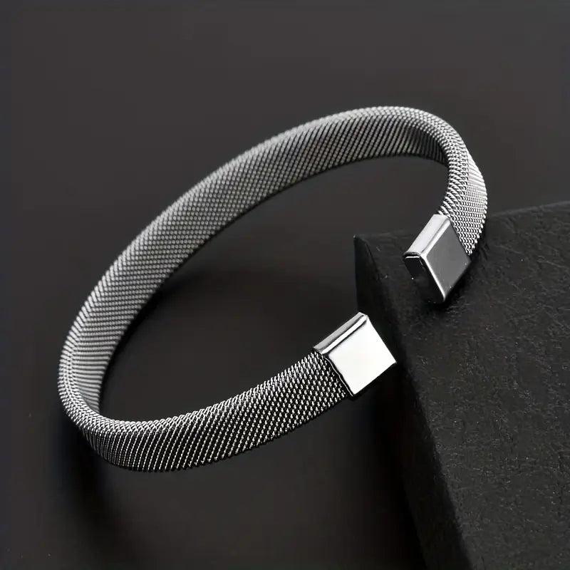 Aurevia Fashion Stainless Steel C-Shaped Mesh Bangle