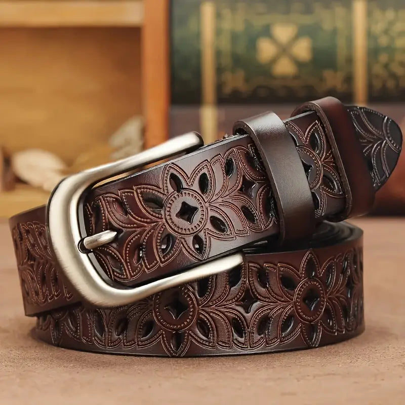 Vintage Hollow-Out Women’s Belt – Cowhide Pattern