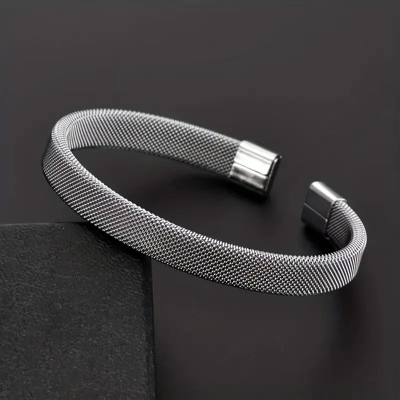 Aurevia Fashion Stainless Steel C-Shaped Mesh Bangle