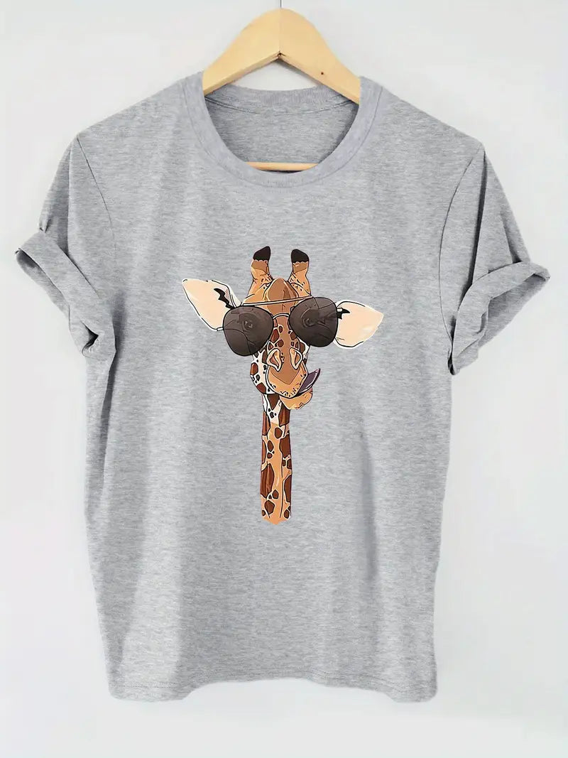 WildHue Giraffe Print Short Sleeve Casual Tee