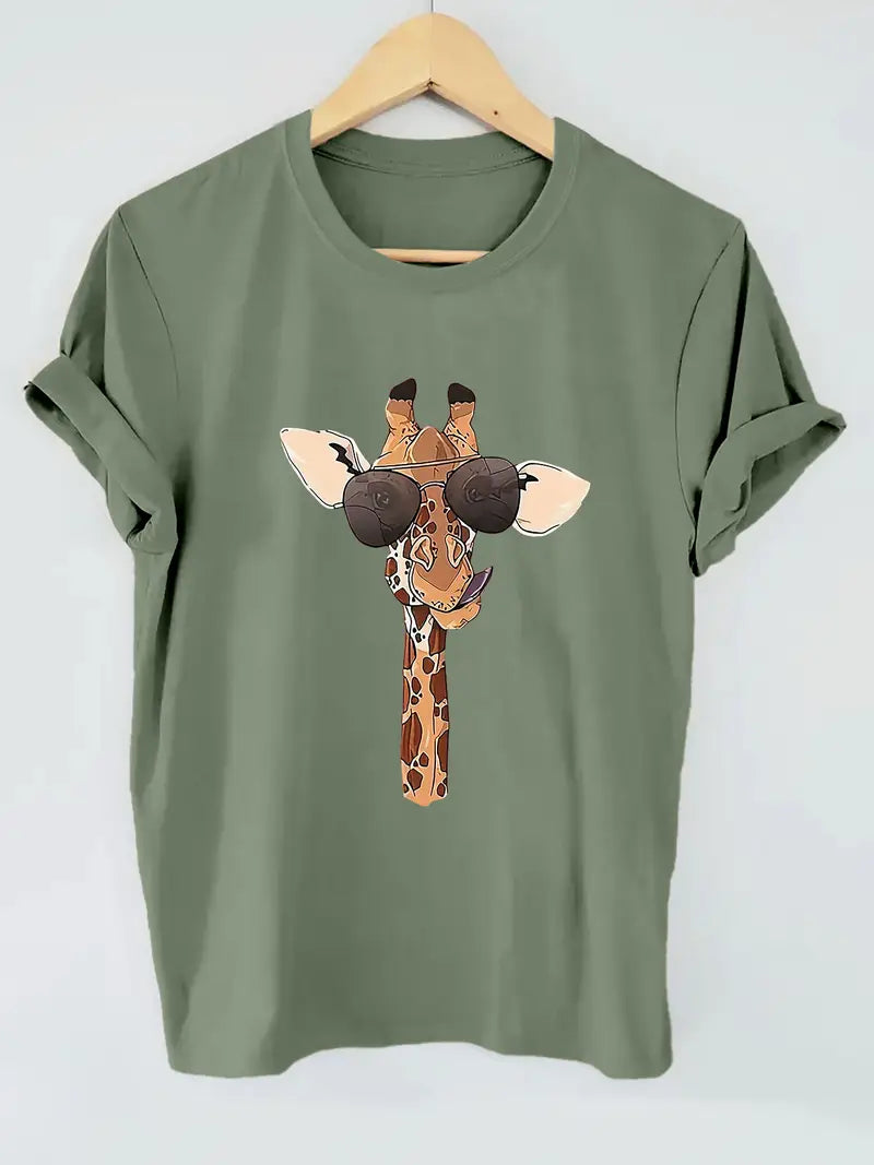 WildHue Giraffe Print Short Sleeve Casual Tee