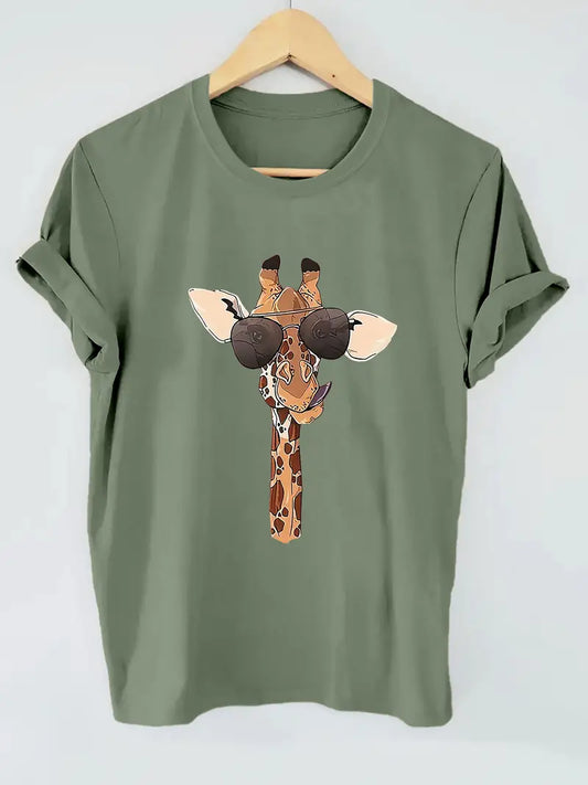 WildHue Giraffe Print Short Sleeve Casual Tee