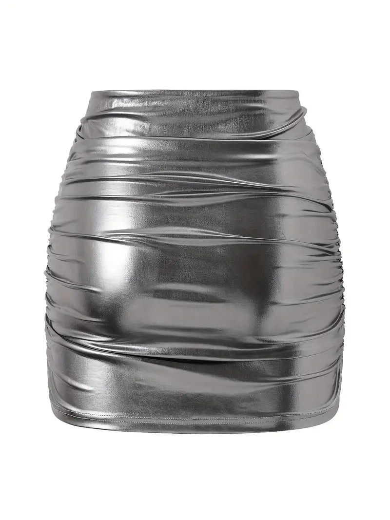 Women's Metallic Faux Leather Mini Skirt