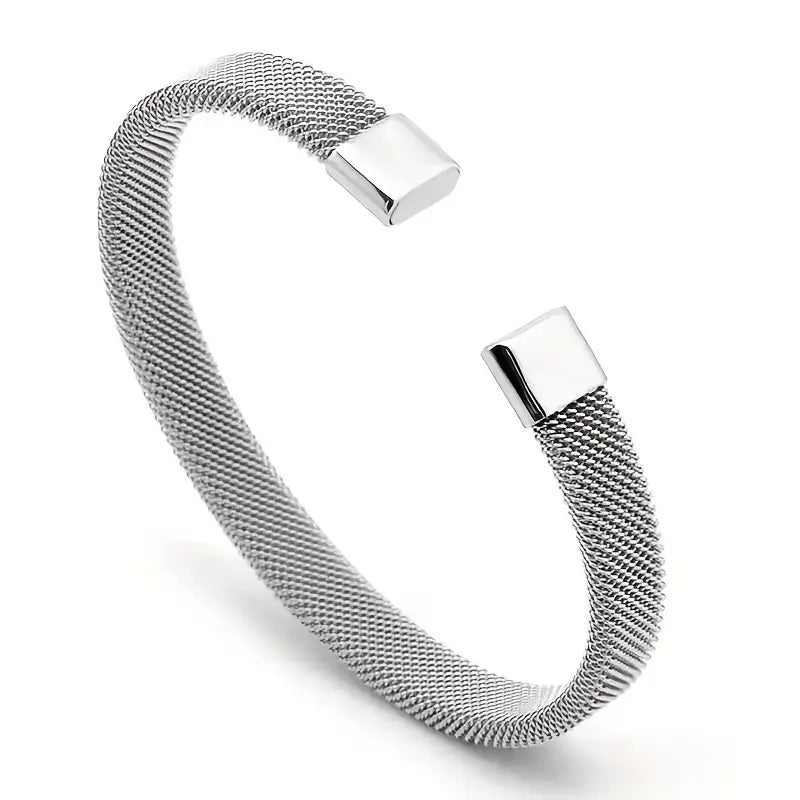 Aurevia Fashion Stainless Steel C-Shaped Mesh Bangle