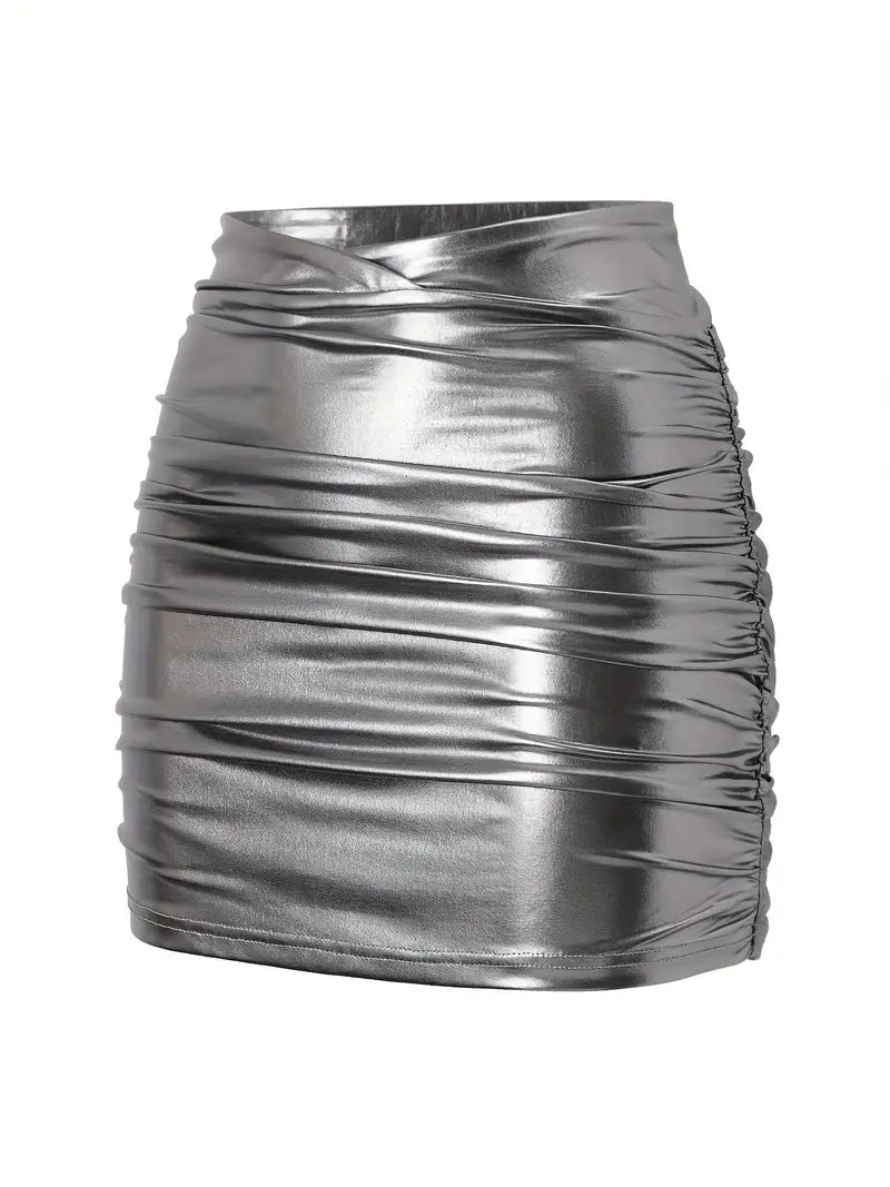 Women's Metallic Faux Leather Mini Skirt